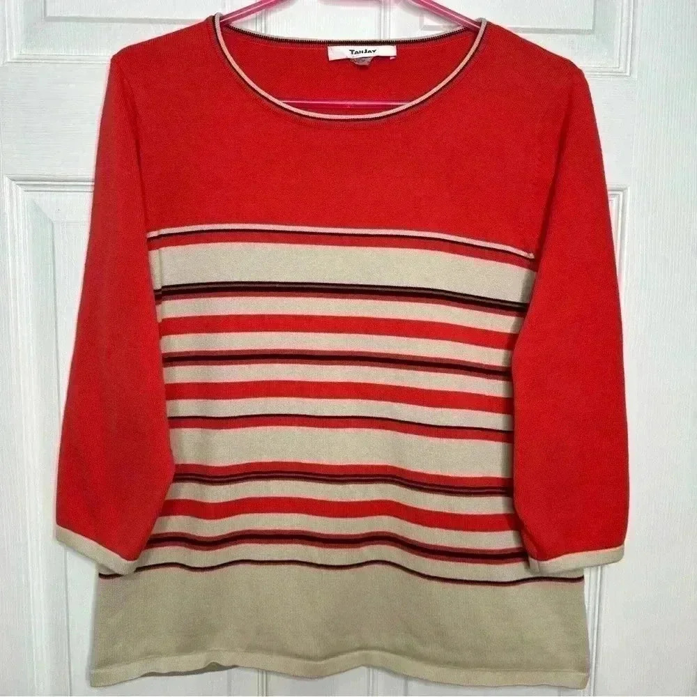 Tanjay Pullover Sweater Stripes Orange / Cream / Black Size Large